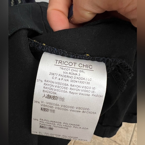 Long sleeve knit sweater dress side zipper animal print neck navy blue and gold - Picture 7 of 7